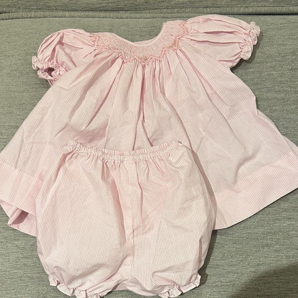 Petit Ami Light Pink Smocked Two-Piece Dress & Bloomers Set